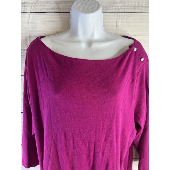 Lauren Ralph Lauren Blouse Women's Size 3X Fuchsia Pink Boat Neck Knit Pullover - Picture 4 of 10